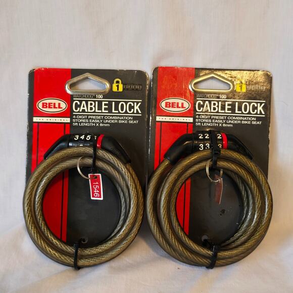 Bell Sports Watchdog 5 Ft. x 8mm 4-Digit Preset Combination Bicycle Lock 2 Pack - Picture 1 of 6